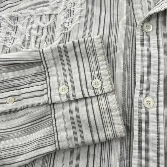 Roar Striped Button Down Shirt Mens L White Embroidered LS Grunge Gothic *FLAWS - Picture 9 of 15